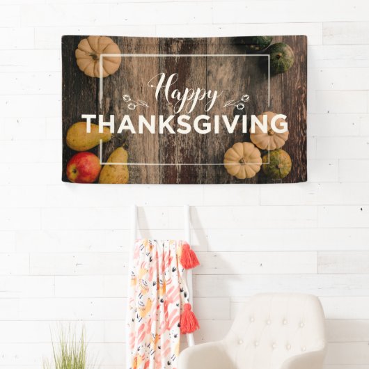 Happy Thanksgiving Gourds op Rustic Wood Spandoek (Insitu)