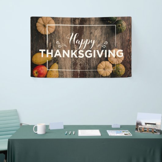 Happy Thanksgiving Gourds op Rustic Wood Spandoek (Beurs)