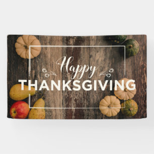Happy Thanksgiving Gourds op Rustic Wood Spandoek