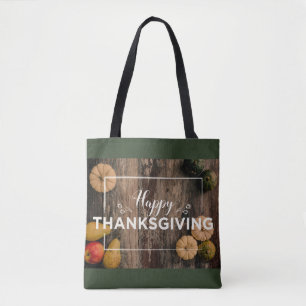 Happy Thanksgiving Gourds op Rustic Wood Tote Bag