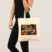 Happy Thanksgiving Gourds op Rustic Wood Tote Bag (Voorkant (product))