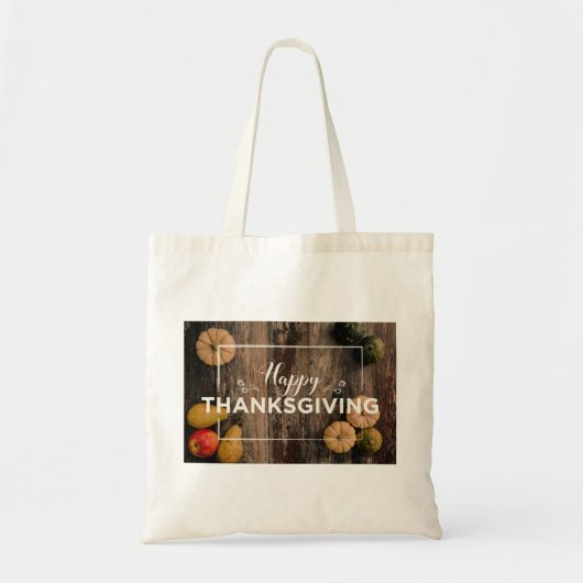 Happy Thanksgiving Gourds op Rustic Wood Tote Bag (Voorkant)
