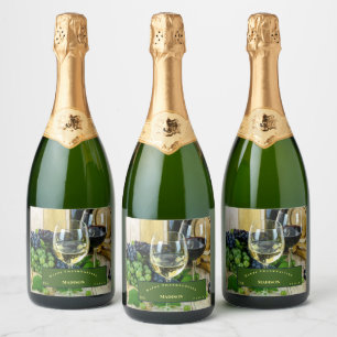 Happy Thanksgiving Grapes Greenery Sparkling Wijnetiket