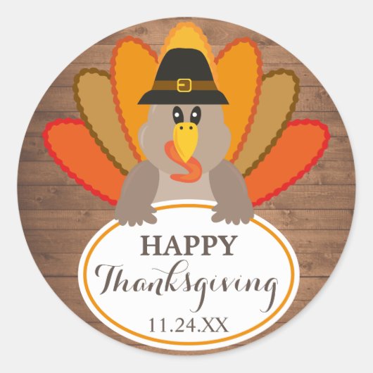 Happy Thanksgiving grappige kalkoen rustieke bosst Ronde Sticker (Voorkant)