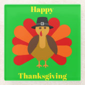 Happy Thanksgiving Green Onderzetter Glazen Onderzetter (Voorkant)