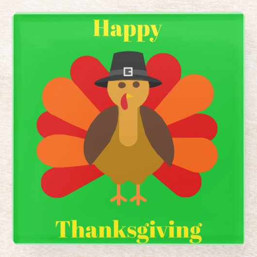 Happy Thanksgiving Green Onderzetter Glazen Onderzetter (Voorkant)