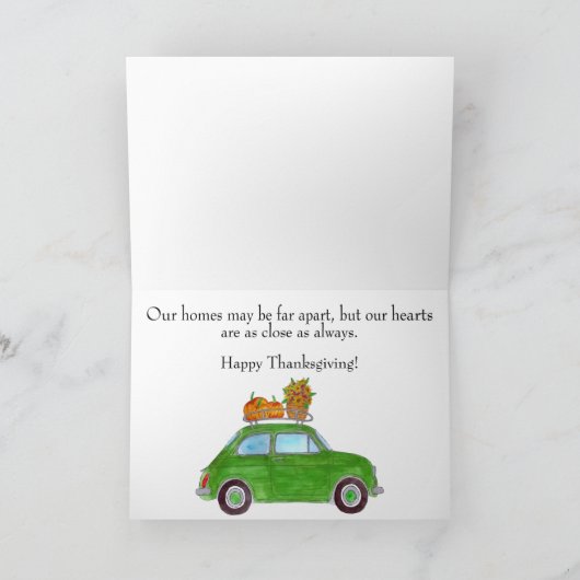 Happy Thanksgiving green Retro Fiat 500 Kaart (Binnen)