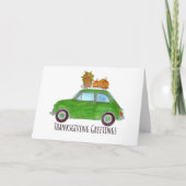Happy Thanksgiving green Retro Fiat 500 Kaart (Voorkant)