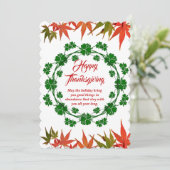 Happy Thanksgiving Green Wreath Maple Leaves Feestdagenkaart (Staand voorkant)