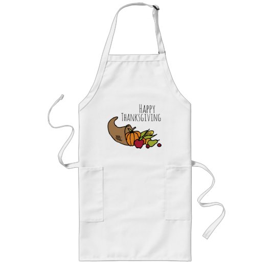 Happy Thanksgiving Greeting, kleurrijke cornucopia Lang Schort (Voorkant)