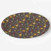 Happy thanksgiving groenten patroon grijs papieren bordje (Gekanteld)