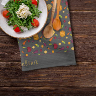 Happy thanksgiving groenten patroon grijs theedoek