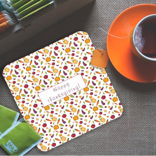 Happy thanksgiving groenten patroon wit kartonnen onderzetters