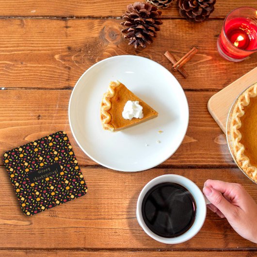 Happy thanksgiving groenten patroon zwart kartonnen onderzetters