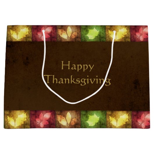 Happy Thanksgiving Grunge Leaves Groot Cadeauzakje (Voorkant)