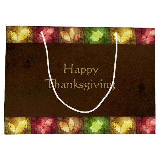 Happy Thanksgiving Grunge Leaves Groot Cadeauzakje (Achterkant)