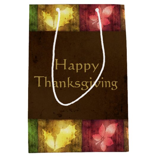 Happy Thanksgiving Grunge Leaves Medium Cadeauzakje (Voorkant)