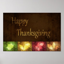Happy Thanksgiving Grunge Leaves Poster