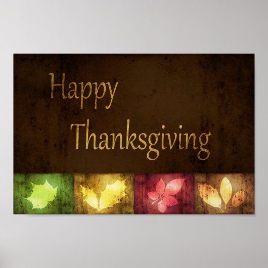 Happy Thanksgiving Grunge Leaves Poster (Voorkant)