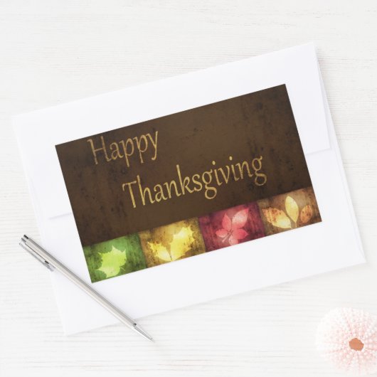 Happy Thanksgiving Grunge Leaves Rechthoekige Sticker (Envelop)