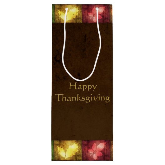 Happy Thanksgiving Grunge Leaves Wijn Cadeautas (Achterkant)