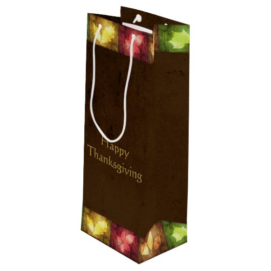 Happy Thanksgiving Grunge Leaves Wijn Cadeautas (Achterkant Gekanteld)