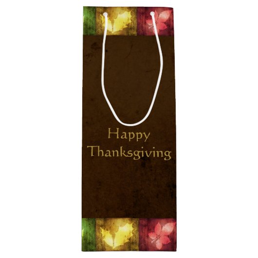 Happy Thanksgiving Grunge Leaves Wijn Cadeautas (Voorkant)