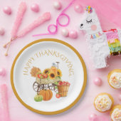 Happy Thanksgiving Harvest Flowers en Produce Papieren Bordje (Feest)
