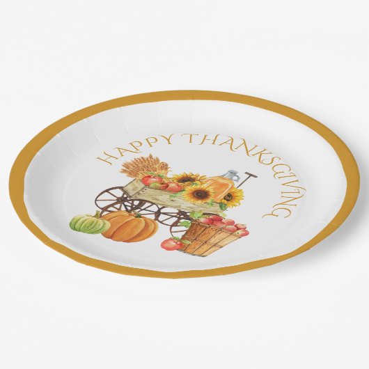 Happy Thanksgiving Harvest Flowers en Produce Papieren Bordje (Gekanteld)