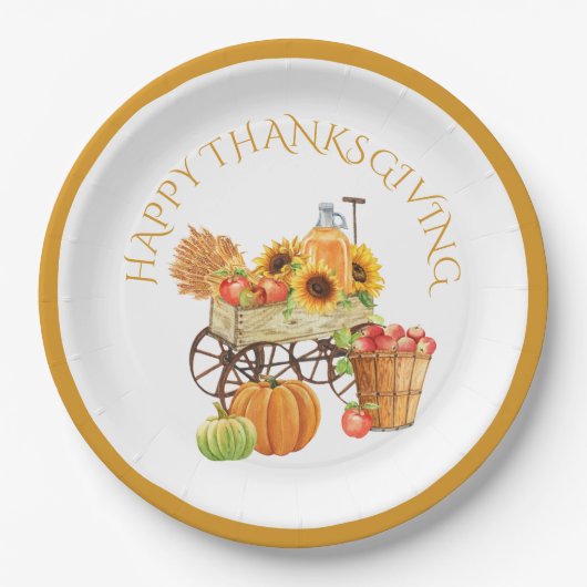 Happy Thanksgiving Harvest Flowers en Produce Papieren Bordje (Voorkant)