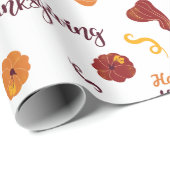 Happy Thanksgiving Harvest Pumpkin White Seamless Cadeaupapier (Rol Hoek)