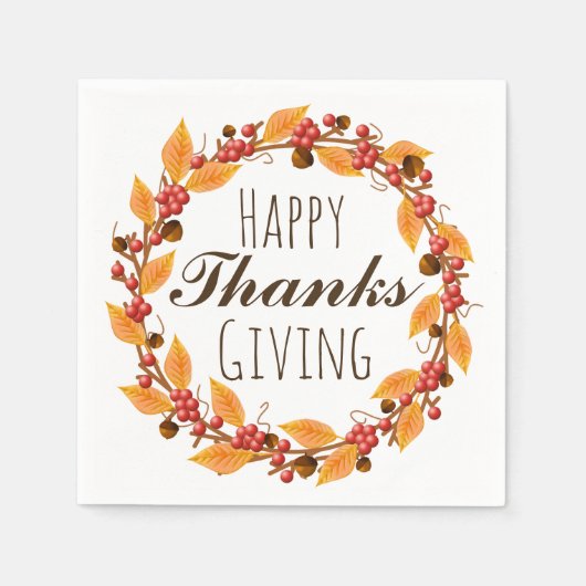 Happy Thanksgiving Herfst Autumn Leaves Wreate Servet (Voorkant)