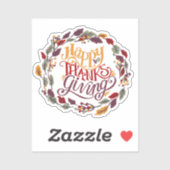 Happy Thanksgiving Herfst Autumn Leaves Wreate Sticker (Vel)