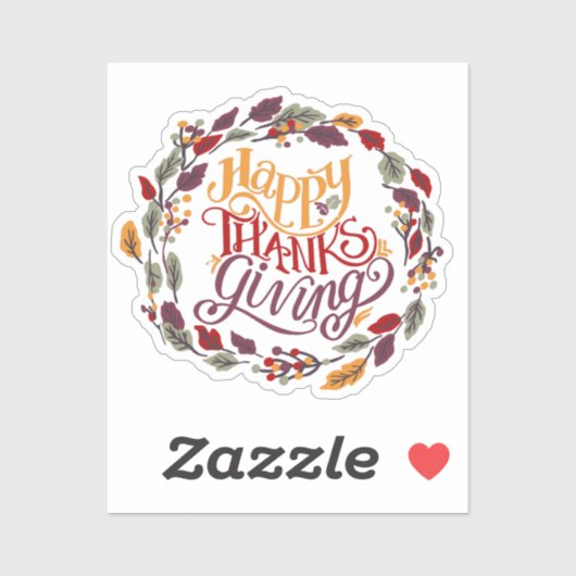Happy Thanksgiving Herfst Autumn Leaves Wreate Sticker (Vel)
