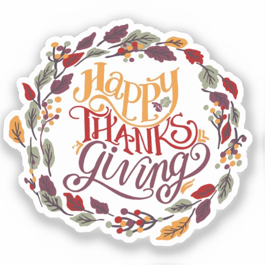 Happy Thanksgiving Herfst Autumn Leaves Wreate Sticker (Voorkant)