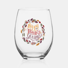 Happy Thanksgiving Herfst Autumn Leaves Wreate Wijnglas Zonder Voet