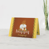 Happy Thanksgiving Herfst Bloemen Pompoen Bruin Kaart (Voorkant)