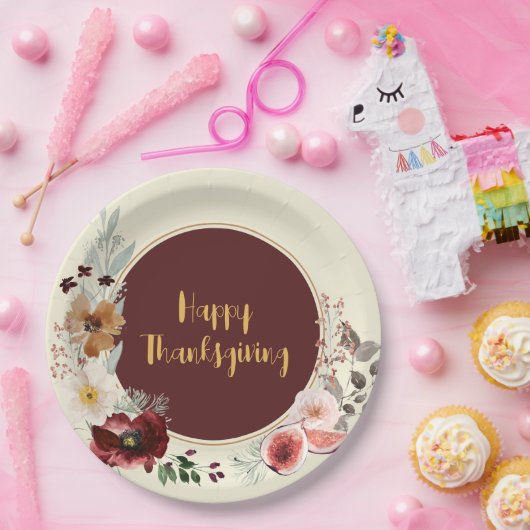 Happy Thanksgiving Herfst Bloemen & Vijgen Papieren Bordje (Feest)