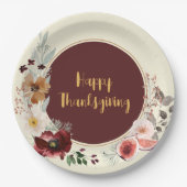 Happy Thanksgiving Herfst Bloemen & Vijgen Papieren Bordje (Voorkant)