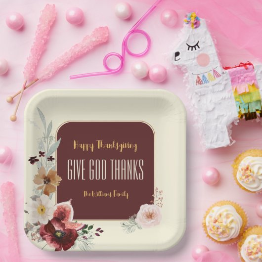 Happy Thanksgiving Herfst Bloemen & Vijgen Papieren Bordje (Feest)