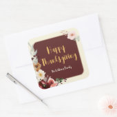 Happy Thanksgiving Herfst Bloemen & Vijgen Vierkante Sticker (Envelop)