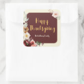 Happy Thanksgiving Herfst Bloemen & Vijgen Vierkante Sticker (Tas)