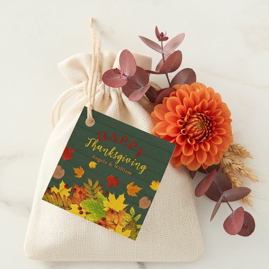 Happy Thanksgiving Herfst Colorful Foliage op hout Bedankjes Labels