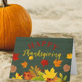 Happy Thanksgiving Herfst Colorful Foliage op hout Bedankkaart