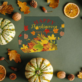 Happy Thanksgiving Herfst Colorful Foliage op hout Cadeaulabel