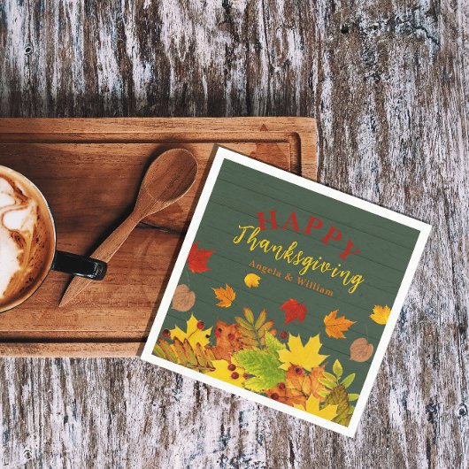 Happy Thanksgiving Herfst Colorful Foliage op hout Servet