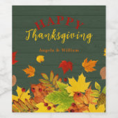 Happy Thanksgiving Herfst Colorful Foliage op hout Wijn Etiket (Enkel label)
