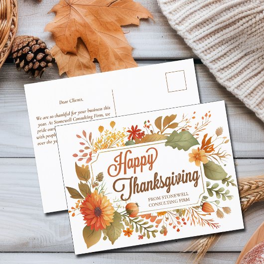 Happy Thanksgiving Herfst Flowers Custom Business Briefkaart