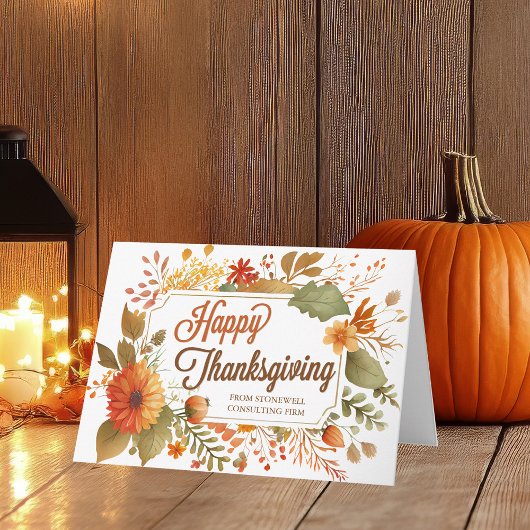 Happy Thanksgiving Herfst Flowers Custom Business Kaart