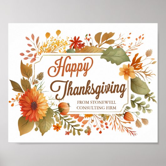Happy Thanksgiving Herfst Flowers Custom Business Poster (Voorkant)